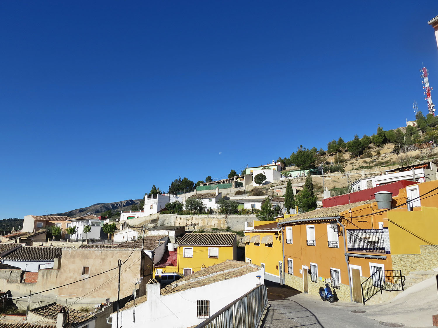 Morning view of houses on the hill in Caravaca