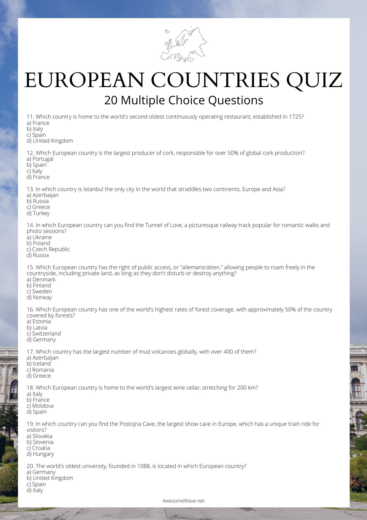European Countries Quiz Questions part 2