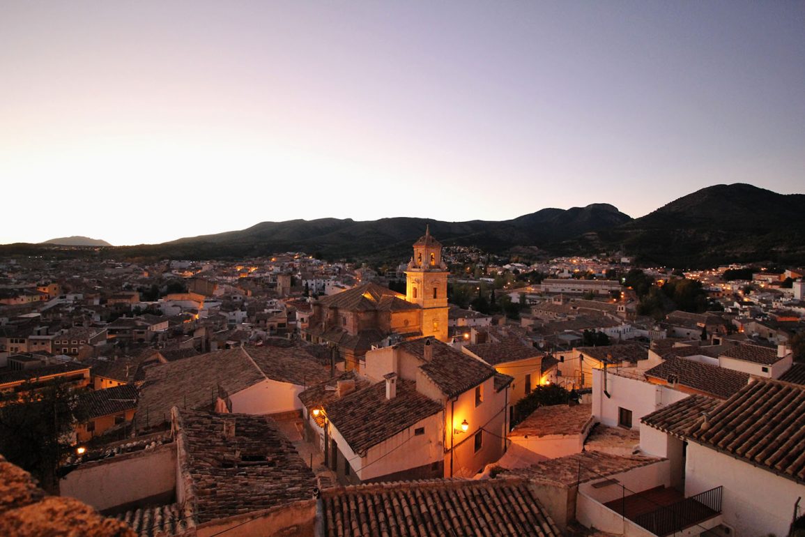 sunset over the town of caravaca